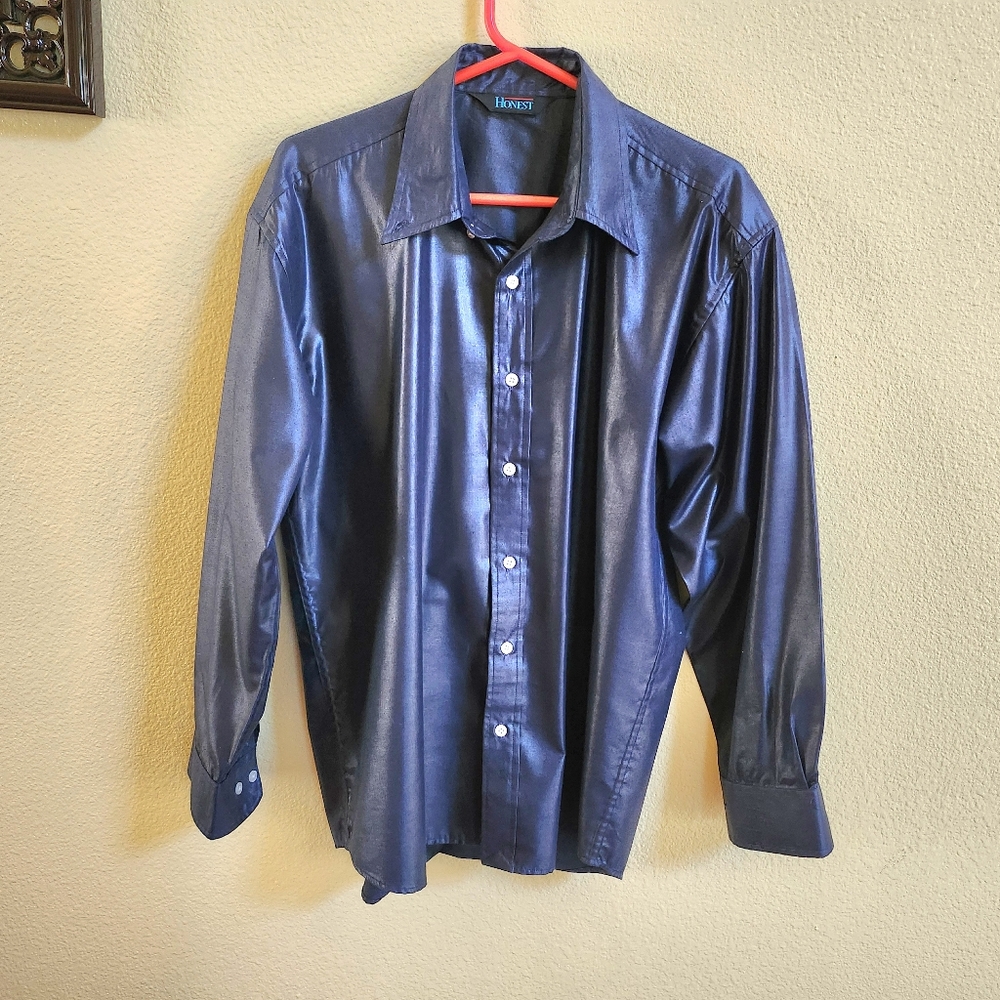 Blue Metallic Formal Event Shirt Buttondown
